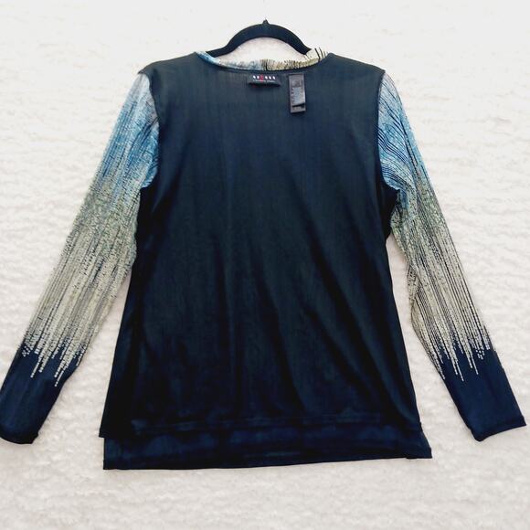 Blouse Size L Ombre Blue Lined Indie Liz Clairborne Retro Luxe Artsy Teacher Y2K - Picture 11 of 16